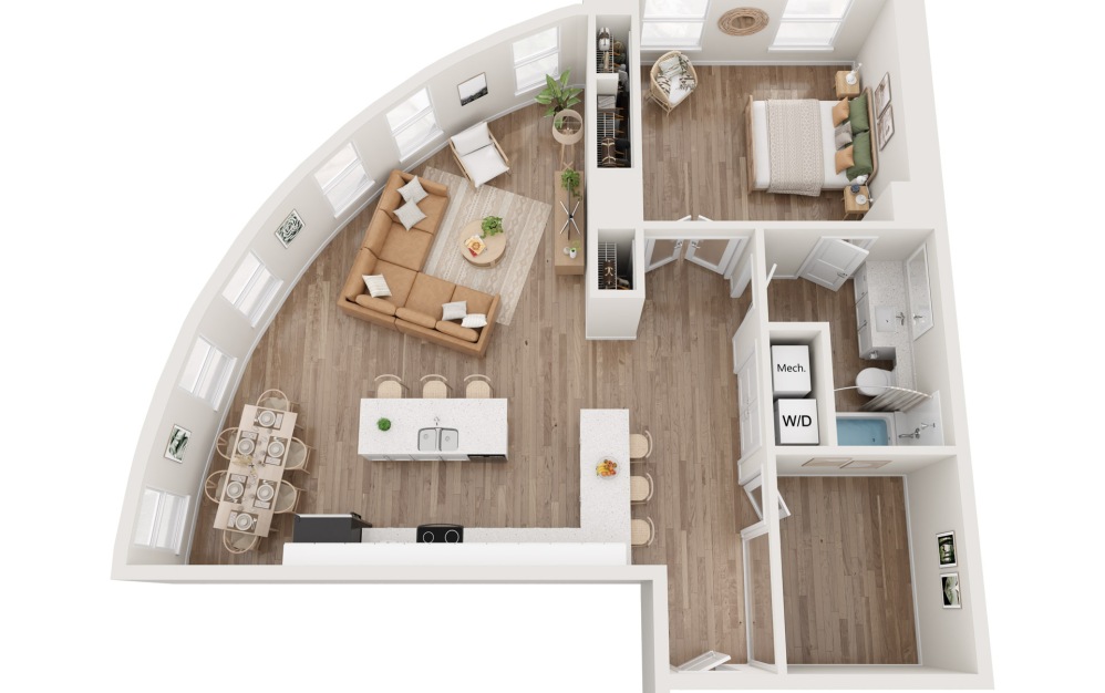 Palm Leaf Suite - 2 bedroom floorplan layout with 1 bathroom and 1134 square feet